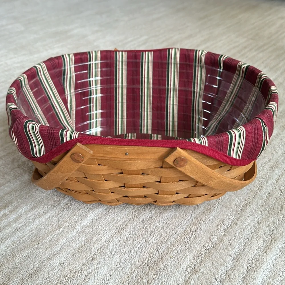 Longaberger Hand Woven Wooden Get-Together Basket, Liner Protector 2004 12 x 9.5